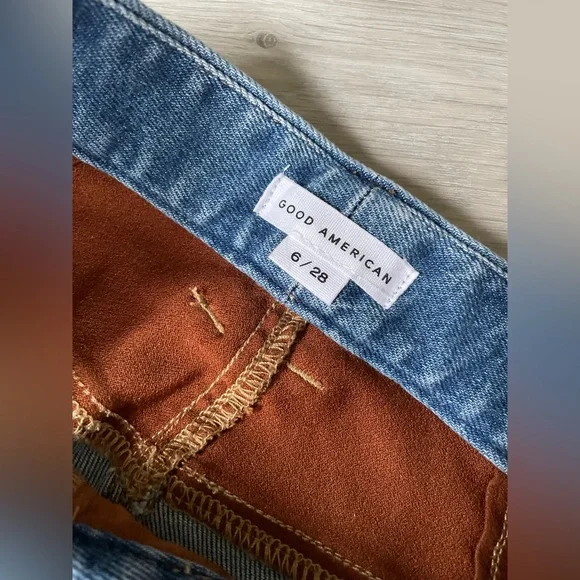 Good American-Icon Mixed Media Denim & Faux Suede Pants. NWT, never worn. - Picture 3 of 4